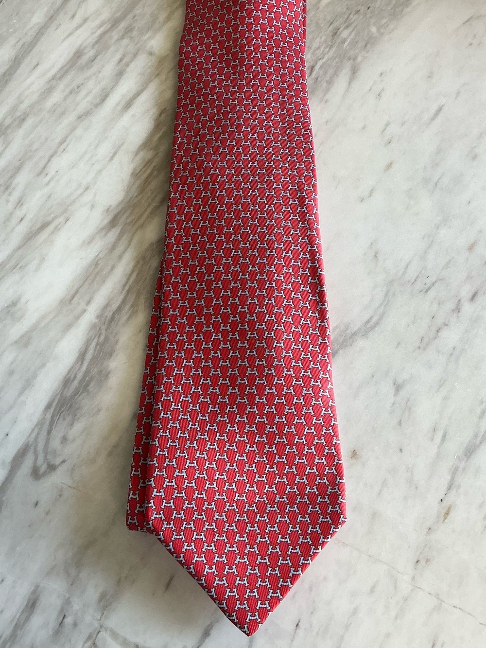 Hermes Red Geometric Silk Tie